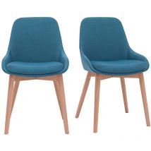 Miliboo - Chaises scandinaves en tissu bleu canard et bois clair massif (lot de 2) holo
