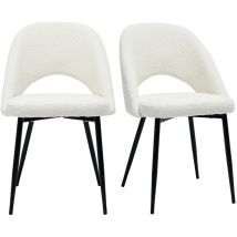 Miliboo - Chaises design en tissu effet laine bouclée blanc et métal noir (lot de 2) cosette