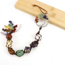 Chakra pierres arbre de vie ornement guérison naturelle 7 Chakra cristal suspendu ornement voiture fenêtre voiture maison Yoga décor(Argent courbé)