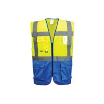 Rs Pro - Chaleco Executive Warsaw bicolor de cierre central con cremallera, multibolsillos portwest C476 m Amarillo / Azulina