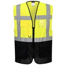 Rs Pro - Chaleco Executive Warsaw bicolor de cierre central con cremallera, multibolsillos portwest C476 xs Amarillo/Marino