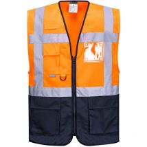 Rs Pro - Chaleco Executive Warsaw bicolor de cierre central con cremallera, multibolsillos portwest C476 xl Naranja flúor / Azul marino