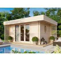Direct Abris - Chalet de Jardin yaha 12m² - Bois naturel - Epaisseur des Murs : 44mm - Terrasse - Brise-vues - Traité Autoclave - Abris de jardin
