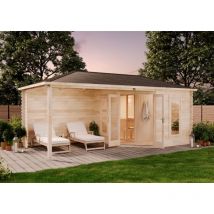 Chalet sauna pentagonal Liwa Naturel , 28 mm Épaisseur de paroi 608 x 312 cm