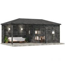 Chalet sauna pentagonal Liwa Gris Imprégné, 40 mm Épaisseur de paroi 608 x 312 cm