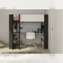 Chambre 1651 avec lit mezzanine et bureau en dessous en blanc et anthracite