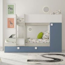 Webmarketpoint - Chambre avec lit superposé et lit gigogne avec armoire intégrée blanc usé et bleu clair