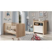 Trendteam - Chambre bébé duo pia - Lit 70x140 cm + Commode a langer 2 portes - Décor chene sonoma et blanc mat