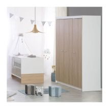 Chambre bébé complete - Lit évolutif 70 x 140 cm + Commode a langer + Armoire 3 portes Roba Bicolore blanc / décor chene