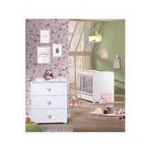 Baby Price - Chambre bébé duo Basic coeur: lit 120x60, commode a langer - Babyprice - Blanc