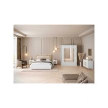 TMM - Chambre complète 160x200 Blanc brillant/Or - nahesa - Cadre de lit : l 168 x l 215 x h 112 cm Armoire : l 162 x l 53 x h 212 cm Commode : l 108
