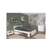 Parisot - Chambre complete adulte dream : Lit 140x190/200 cm + 2 chevets + commode - Décor blanc et chene