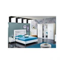 TMM - Chambre complète 160x200 Blanc/Marbre blanc à LEDs - daimana - Lit : l 167 x l 208 x h 119 cm Armoire : l 270 x l 63 x h 210 cm Chevet : l 60 x