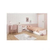 Chambre complete enfant 3 pieces zodiac - Lit + chevet + bureau - Décor blanc Parisot