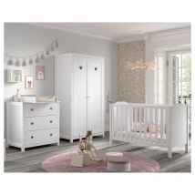 Chambre complète lit bébé 60x120 commode à langer et armoire 2 portes Vipack Amori Blanc