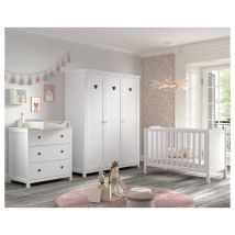 Chambre complète lit bébé 60x120 commode à langer et armoire 3 portes Vipack Amori Blanc