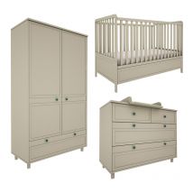 Chambre complète lit évolutif 70x140 commode à langer et armoire 2 portes Wood Luck Gabriel - Vert Eucalyptus