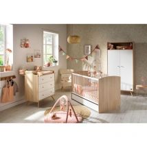 Sauthon - Chambre complète lit évolutif 70x140, commode à langer et armoire Access - Blanc et bois