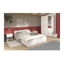 Parisot - Chambre complete zodiac : Lit 140x190 avec tiroir + Armoire 3 portes et 2 tiroirs + 2 chevets - Décor Blanc