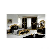 Dansmamaison - Chambre complète 160x200 Noir/Doré - clotilde n°2 - Armoire : l 281 x l 64 x h 234 cm - Lit : l 182 x l 207 x h 121 cm - Chevets : l