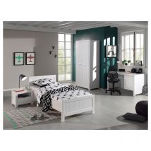 Lit 90x200 - Chevet 1 tiroir - Armoire 2 portes et Bureau Vipack Erik - Blanc