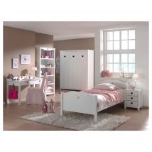 Lit 90x200 - Chevet 3 tiroirs - Armoire 3 portes - Bureau et Bibliothèque Vipack Amori - Blanc