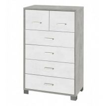 Sarmog - Commode haute six tiroirs Ciment Blanc 70x41x h112 cm