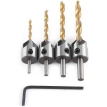 Ladacèe - Chamfering Countersink, 5-Flute Cone Drill with Hex Key, Chamfering Tool for Wood (4 Pieces, 3/4/5/6 mm)