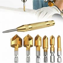 Alwaysh - Chamfer Drill Bits, Face Cutters, Chamfer Head Tools, 6 pcs 1/4'' Hex Shank hss 5 90 Degree Punch for Wood Quick Change