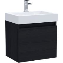 Balterley - Wall Hung Vanity Basin Unit & Polymarble Basin - 500mm - Woodgrain Charcoal Black - Charcoal Black