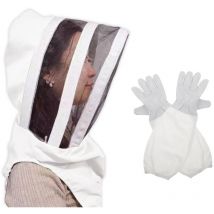 Chapeau d'apiculture blanc, voile d'apiculture et gants d'apiculture avec longue bandoulière élastique