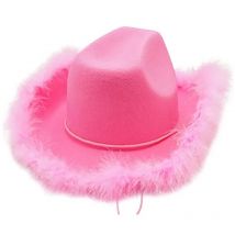 Fei Yu - Chapeau de cow-girl western pour femme, chapeau Fedora à large bord avec bordure en plumes, accessoires pour enterrement de vie de jeune