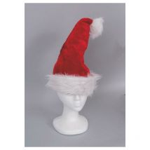 Chapeau en velours rouge Cm.30X44 C/bordure et pompon en peluche blanc Bst décoration de noël