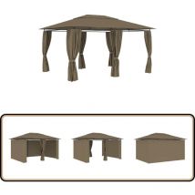 Chapiteau de jardin avec rideaux 4x3 m Taupe 180 g/m² - Abri De Jardin - Tente Extérieure - Gazebo - Abri Solaire - Parasol De Jardin