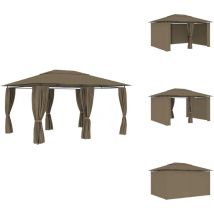 Chapiteau de jardin avec rideaux 4x3 m Taupe 180 g/m² - Abri De Jardin - Tente Extérieure - Gazebo - Abri Solaire - Parasol De Jardin