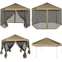 Chapiteau hexagonal et parois latérales 3,6x3,1 m taupe 220g/m² - Abri De Jardin - Tente Extérieure - Gazebo - Parasol - Événement En Plein Air