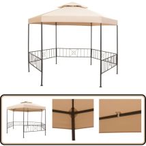 Chapiteau tente de jardin Hexagonal Beige 323 x 265 cm - Abri Jardin - Tents De Jardin - Parasol - Gazebo - Auvent