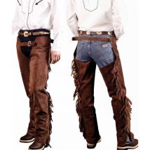XS, Marron: Chaps western en daim avec franges et fermeture éclair