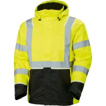 Advierte la chaqueta de invierno. amarillo. Tamaño 2xl