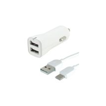 Fujionkyo - Chargeur Allume Cigare 2 Usb 1a + 2,4a + Cordon Usb-c Superspeed 1 Mètre 423460