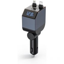 Chargeur Allume Cigare usb-c 4 En1,Charge Rapide PD30W,Double Cables Rétractable,Voltmètre LED,Chargeurs de Téléphones Portables,pour
