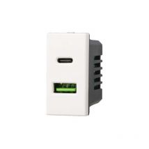 Ettroit - Chargeur avec 2 prises usb Type-A + Type-C compatible Bticino Axolute 5Vdc 3.1A couleur blanc AB3002