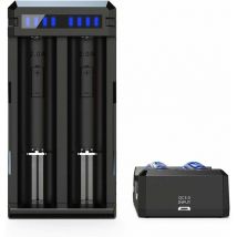 Chargeur Batterie Li-ION Professionnel et Rapide, réactivation Profondes et 0V,pour 18650 22650 26650 21700 25500, Noir, 53 x 105 x 27mm