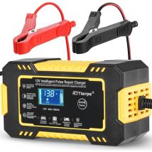 Chargeur de Batterie Intelligent 12V 6A, Chargeur Batterie Moto avec écran Tactile lcd, Reconditionnement Multiple et Protection Chargeur de Batterie