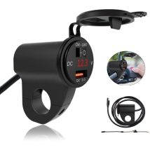 Ersandy - Chargeur de Téléphone Portable usb pour Moto, étanche 12V Chargeur de Voiture, avec voltmètre et Interrupteur indépendant, Convient aux