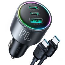 Chargeur de voiture 120W 2x USB-C 1x USB-A + câble USB-C 100W gris foncé