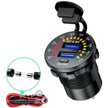 Chargeur de Voiture Double usb 4.8A - Affichage led, Voltmètre, Adaptateur de Téléphone Portable