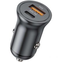 Chargeur de voiture USB C, chargeur de téléphone de voiture 60 W à charge rapide, chargeur de voiture USB C PD30W + USB30W double port allume-cigare