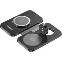 Chargeur inductif 3en1 pour Apple et Samsung + fonction support - noir