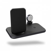 Stand+Watch 2x10W Aluminium Chargeur sans Fil 4en1 (Apple & Samsung Fast Charging, certifié Qi/MFi, Adaptateur Secteur + câble Inclus) Noir